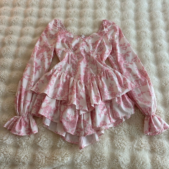 Floral Pink Ruffle Romper - Picture 1 of 6